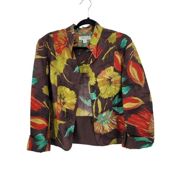 Vtg Womens Petites Silk Fall Floral Open Front Jacket Sz PL Multicolor Statement - Picture 9 of 9